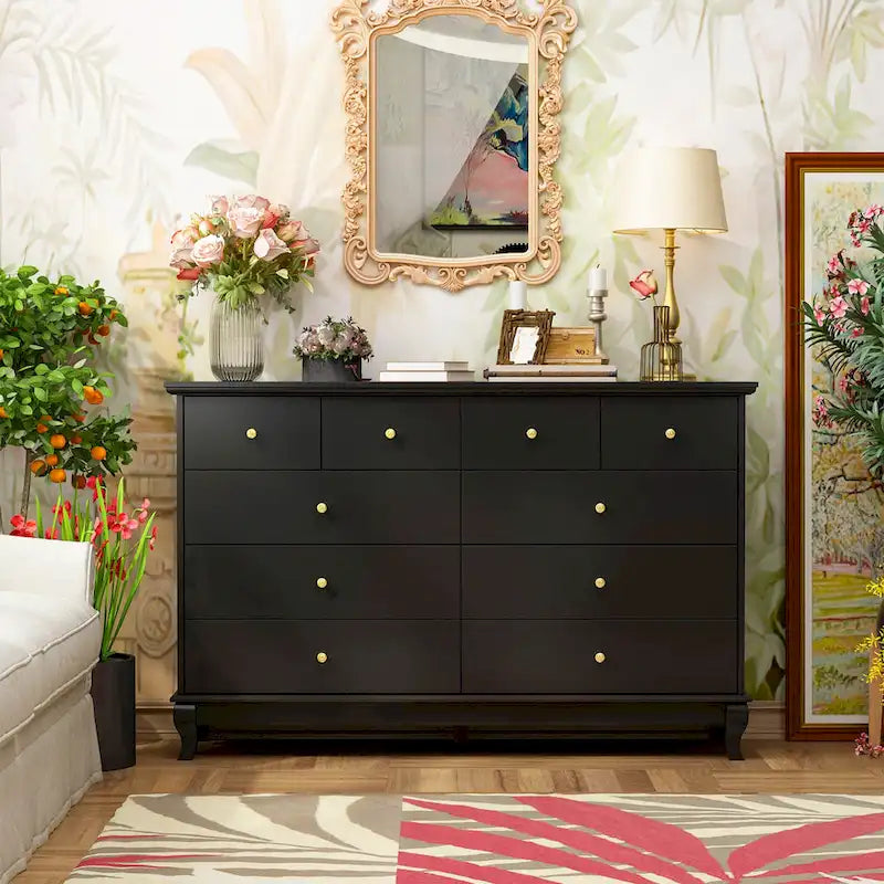 55-Inch Wide White Lacquer 10-Drawer Storage Dresser