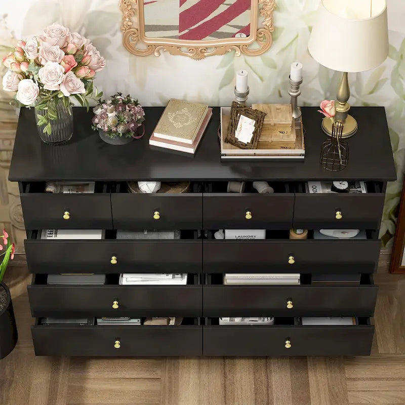 55-Inch Wide White Lacquer 10-Drawer Storage Dresser
