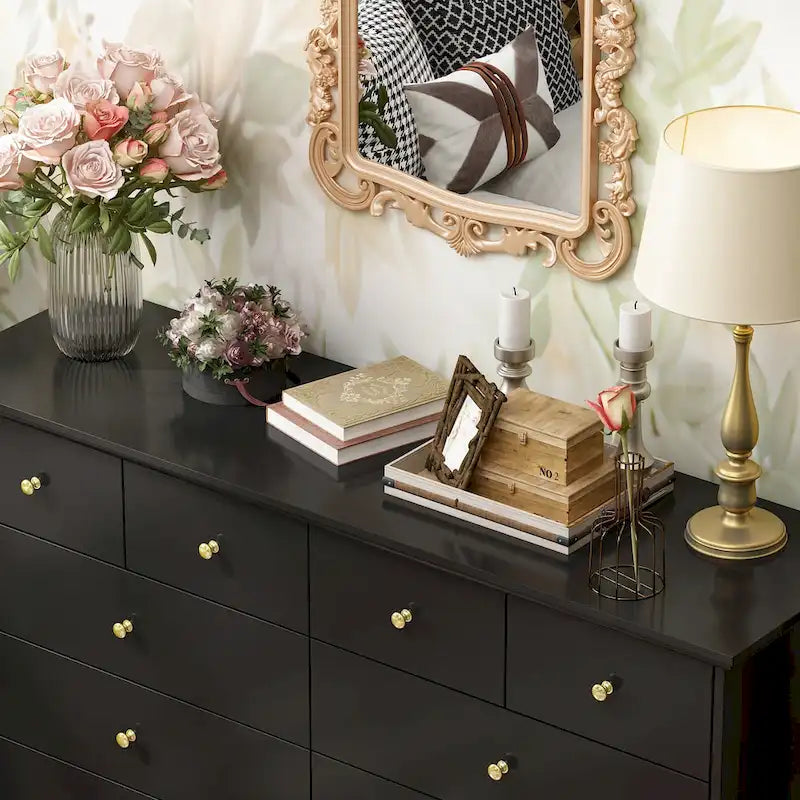 55-Inch Wide White Lacquer 10-Drawer Storage Dresser