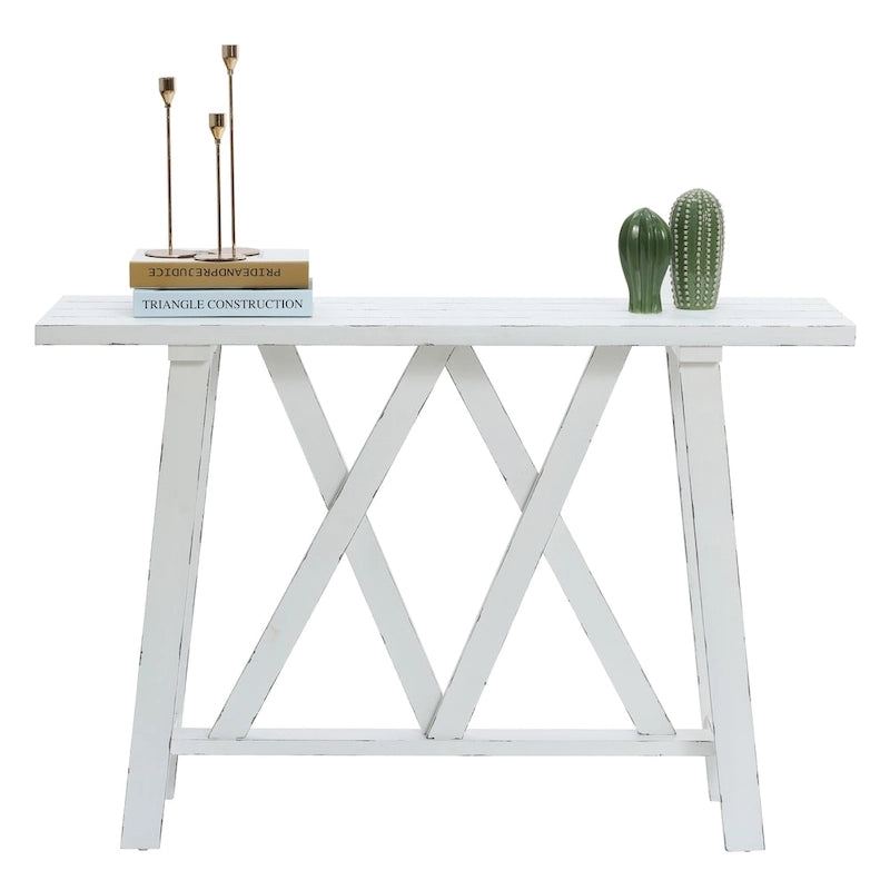 Farmhouse White Console Entry Table, 32.5H x 47.9W x 15D