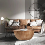 Vintage Barrel-Shaped Wood Coffee Table with Hidden Storage