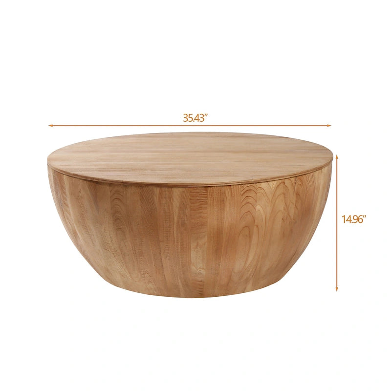 Vintage Barrel-Shaped Wood Coffee Table with Hidden Storage