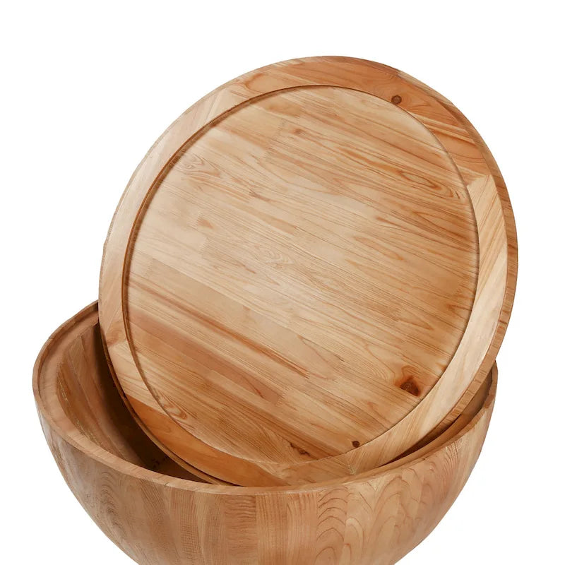 Vintage Barrel-Shaped Wood Coffee Table with Hidden Storage