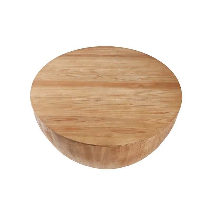 Vintage Barrel-Shaped Wood Coffee Table with Hidden Storage