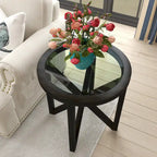Sleek Tempered Glass Coffee Table with Solid Wood Base