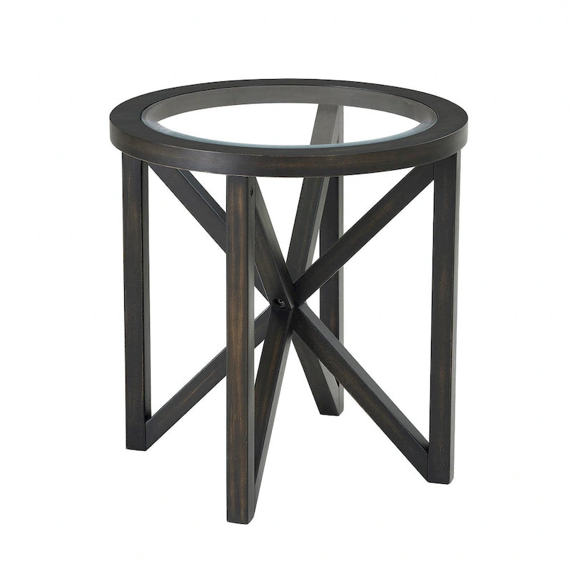 Sleek Tempered Glass Coffee Table with Solid Wood Base