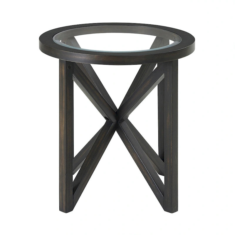 Sleek Tempered Glass Coffee Table with Solid Wood Base