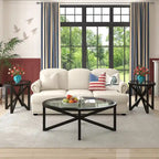 Sleek Tempered Glass Coffee Table with Solid Wood Base