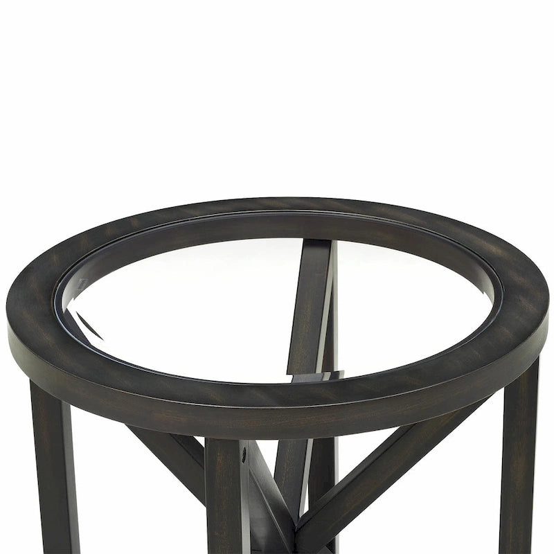 Sleek Tempered Glass Coffee Table with Solid Wood Base