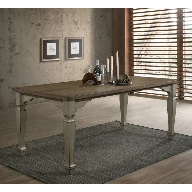 Antique Gray and Dark Oak Finished Wood Dining Table
