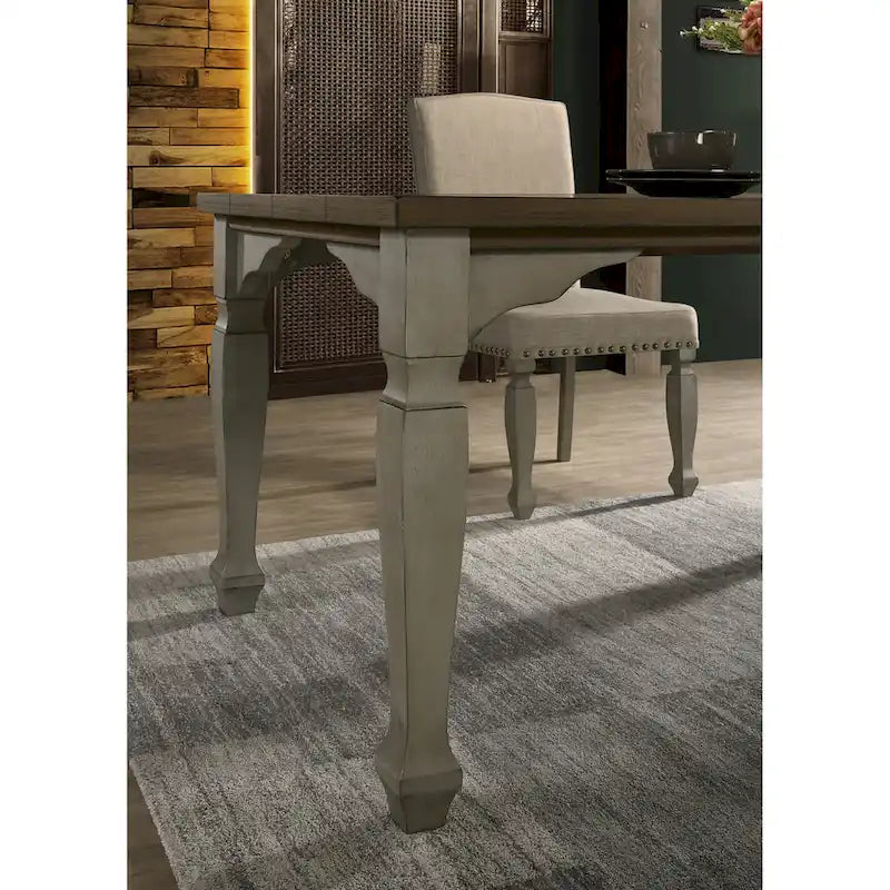 Antique Gray and Dark Oak Finished Wood Dining Table