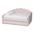 Light Pink Velvet Upholstered Queen Size Daybed with Trundle