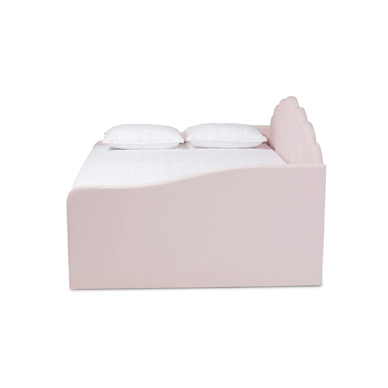 Light Pink Velvet Upholstered Queen Size Daybed with Trundle