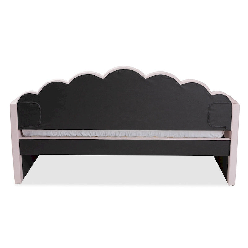 Light Pink Velvet Upholstered Queen Size Daybed with Trundle