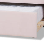 Light Pink Velvet Upholstered Queen Size Daybed with Trundle