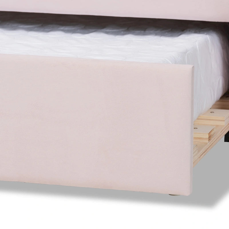 Light Pink Velvet Upholstered Queen Size Daybed with Trundle