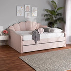 Light Pink Velvet Upholstered Queen Size Daybed with Trundle