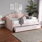 Light Pink Velvet Upholstered Queen Size Daybed with Trundle