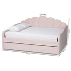 Light Pink Velvet Upholstered Queen Size Daybed with Trundle