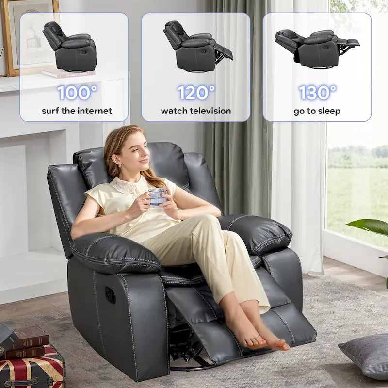 360° Swivel Rocking Recliner Chair with Padded Armrests