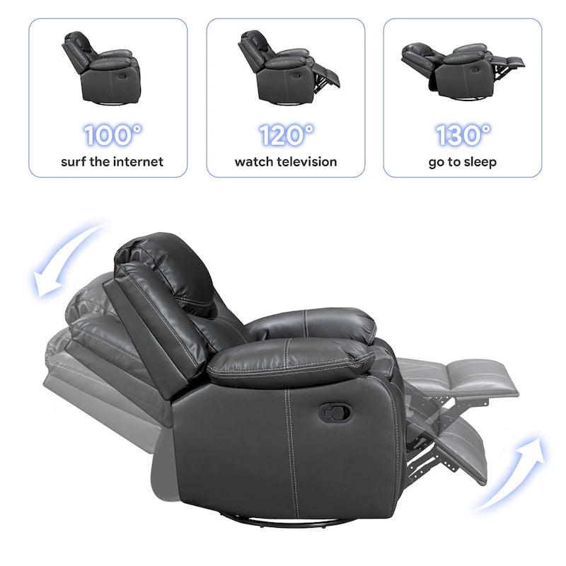 360° Swivel Rocking Recliner Chair with Padded Armrests