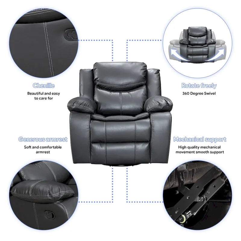 360° Swivel Rocking Recliner Chair with Padded Armrests