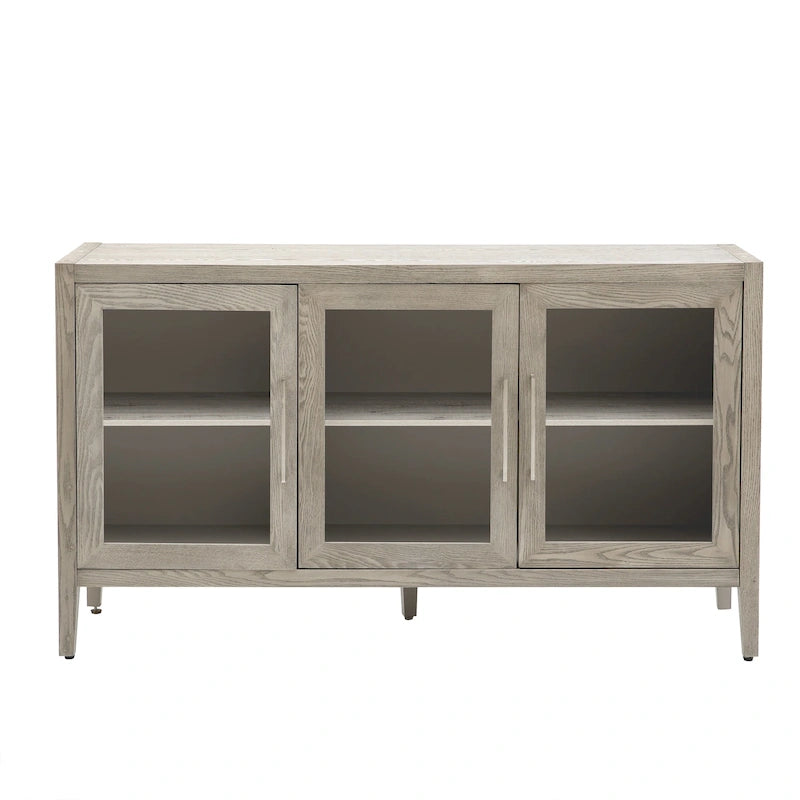 Wood Storage Cabinet with Three Tempered Glass Doors