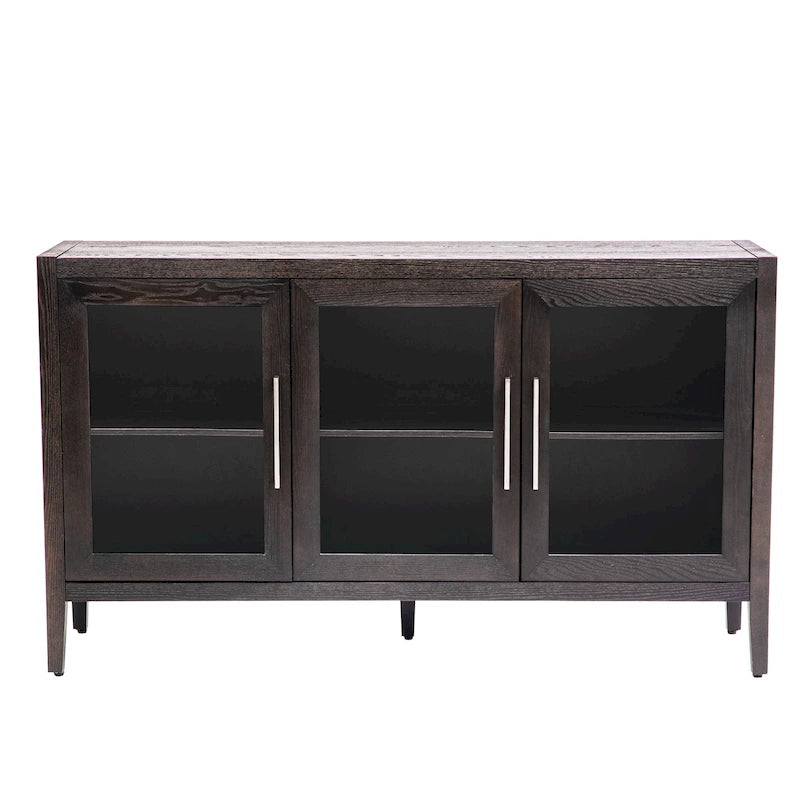 Wood Storage Cabinet with Three Tempered Glass Doors