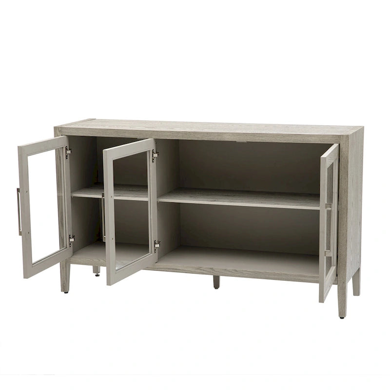 Wood Storage Cabinet with Three Tempered Glass Doors