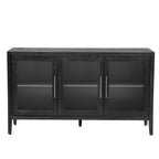 Wood Storage Cabinet with Three Tempered Glass Doors