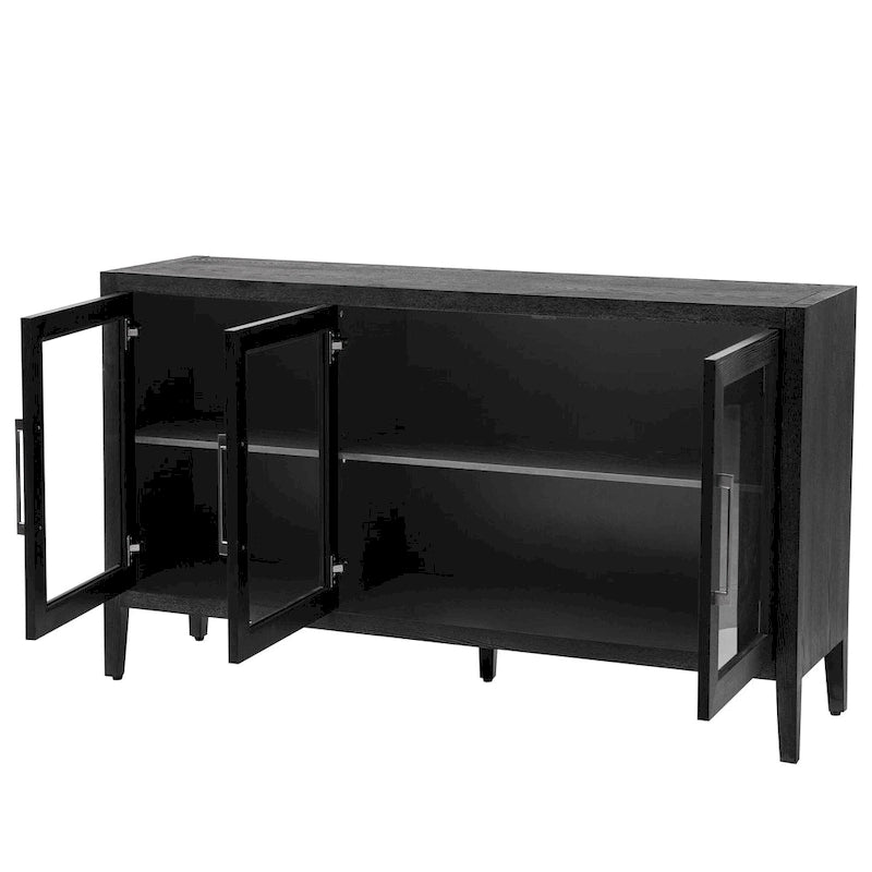 Wood Storage Cabinet with Three Tempered Glass Doors