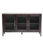 Wood Storage Cabinet with Three Tempered Glass Doors