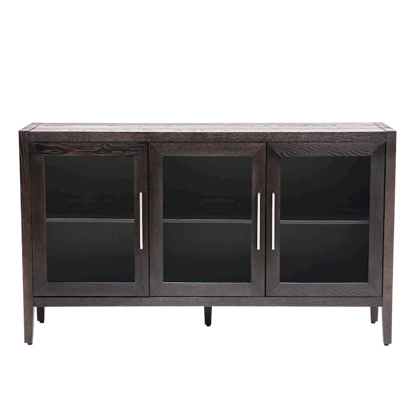 Wood Storage Cabinet with Three Tempered Glass Doors