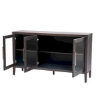 Wood Storage Cabinet with Three Tempered Glass Doors