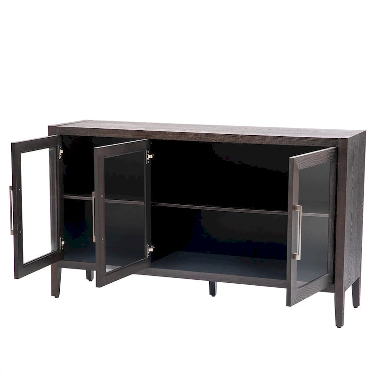 Wood Storage Cabinet with Three Tempered Glass Doors