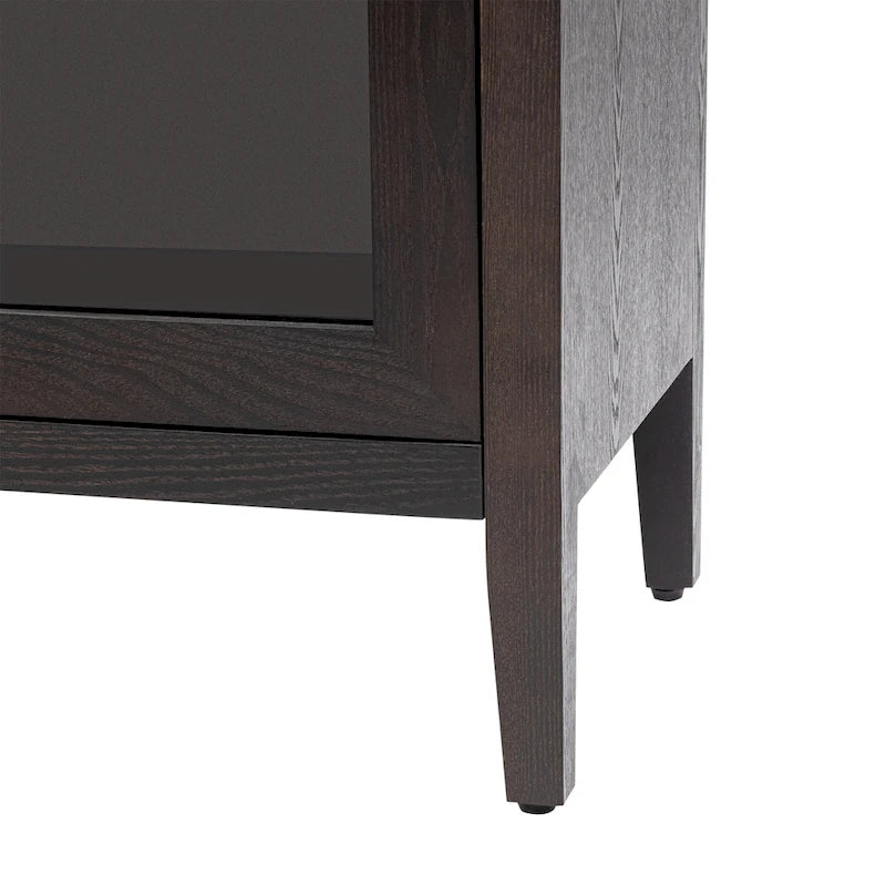Wood Storage Cabinet with Three Tempered Glass Doors