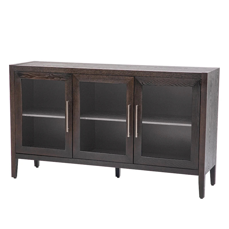 Wood Storage Cabinet with Three Tempered Glass Doors