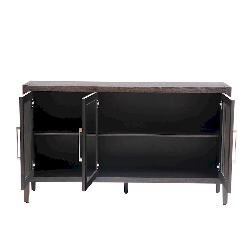 Wood Storage Cabinet with Three Tempered Glass Doors
