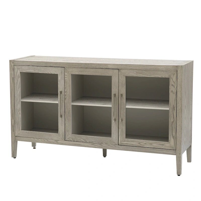Wood Storage Cabinet with Three Tempered Glass Doors