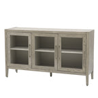 Wood Storage Cabinet with Three Tempered Glass Doors