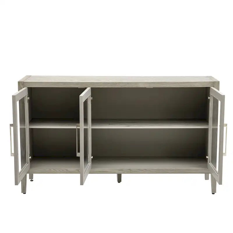 Wood Storage Cabinet with Three Tempered Glass Doors