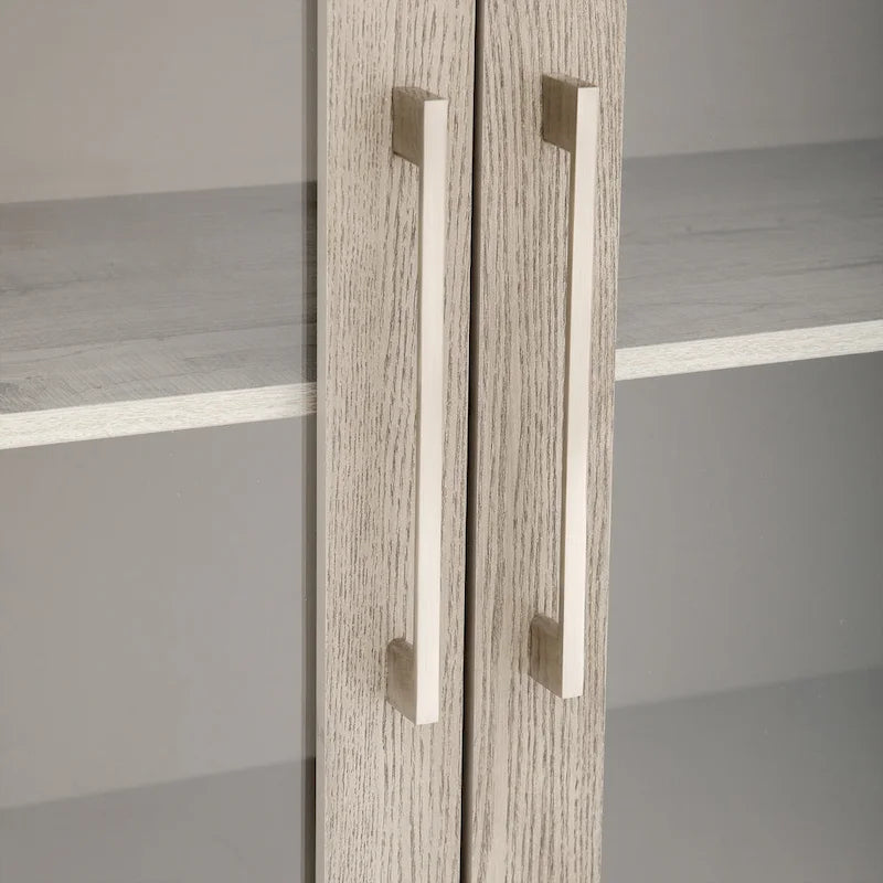 Wood Storage Cabinet with Three Tempered Glass Doors