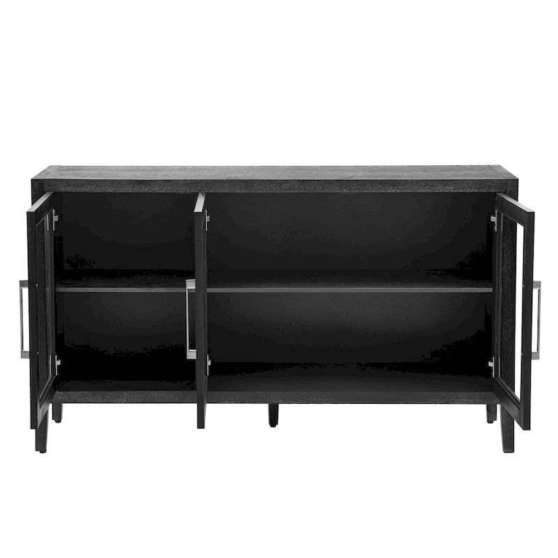 Wood Storage Cabinet with Three Tempered Glass Doors