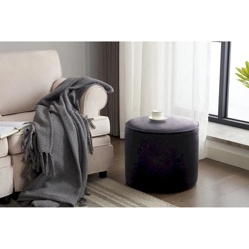  Belia Boucle Fabric Round Ottoman Coffee Table