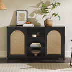  2-Door 58 inch Sideboard with Arched Rattan Panels