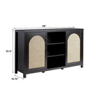 58-Inch 2-Door Sideboard with Arched Rattan Panel Doors