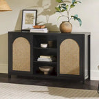 58-Inch 2-Door Sideboard with Arched Rattan Panel Doors