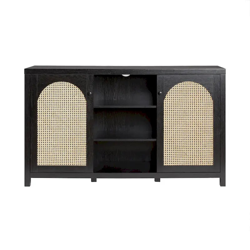 58-Inch 2-Door Sideboard with Arched Rattan Panel Doors