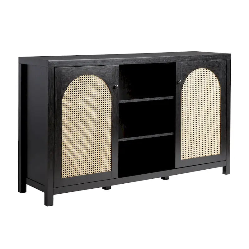 58-Inch 2-Door Sideboard with Arched Rattan Panel Doors