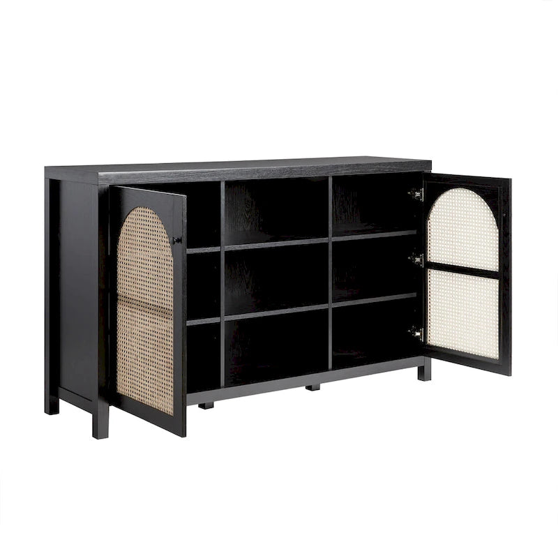 58-Inch 2-Door Sideboard with Arched Rattan Panel Doors
